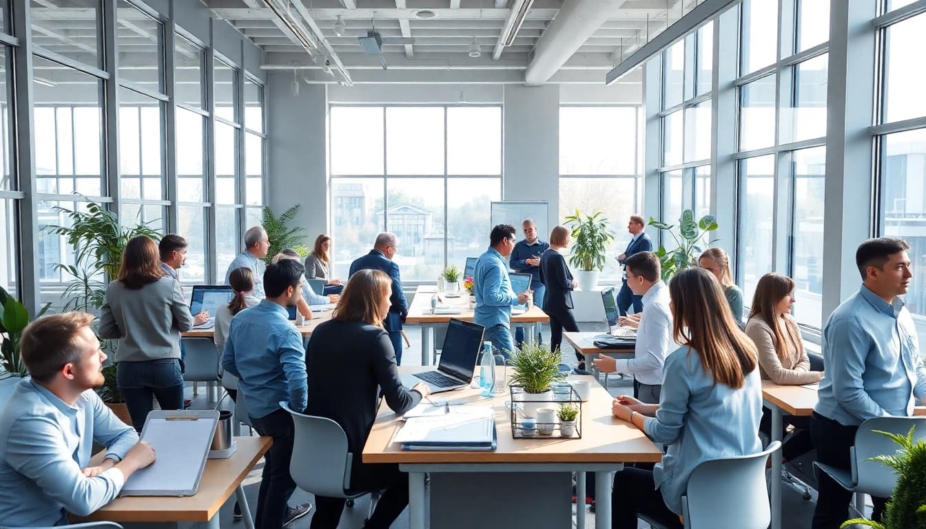 Explore the concept of average salary in Germany in a vibrant office filled with diverse professionals collaborating.