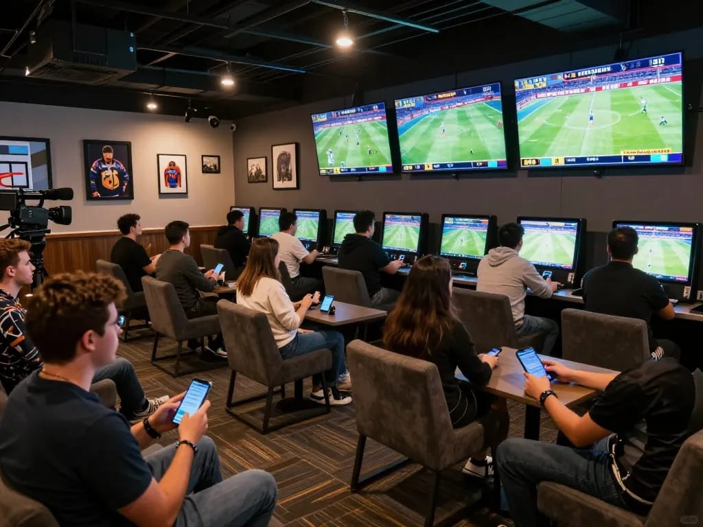 Patrons engaging in real-time betting at a reputable trang cá độ bóng đá uy tín while watching live sports matches