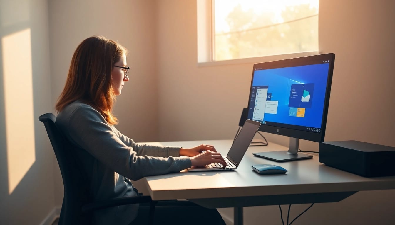 Kaufe Office 2024 Professional Plus günstig mit einem modernen und einladenden Arbeitsumfeld im Hintergrund.