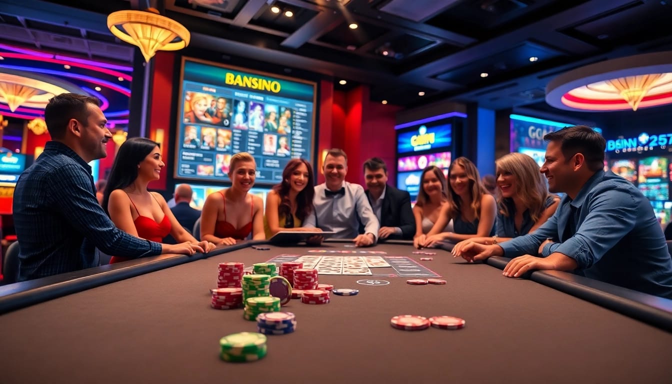 Az online casino játékosai a pörgetések izgalmában élvezik a játékot, színes zsetonokkal és kártyákkal.