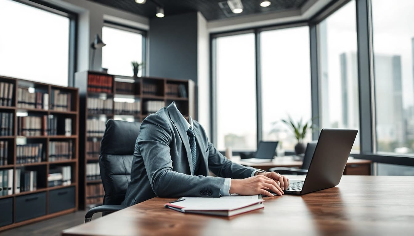 Anwalt berät Mandanten in modernem Büro mit professioneller Atmosphäre.