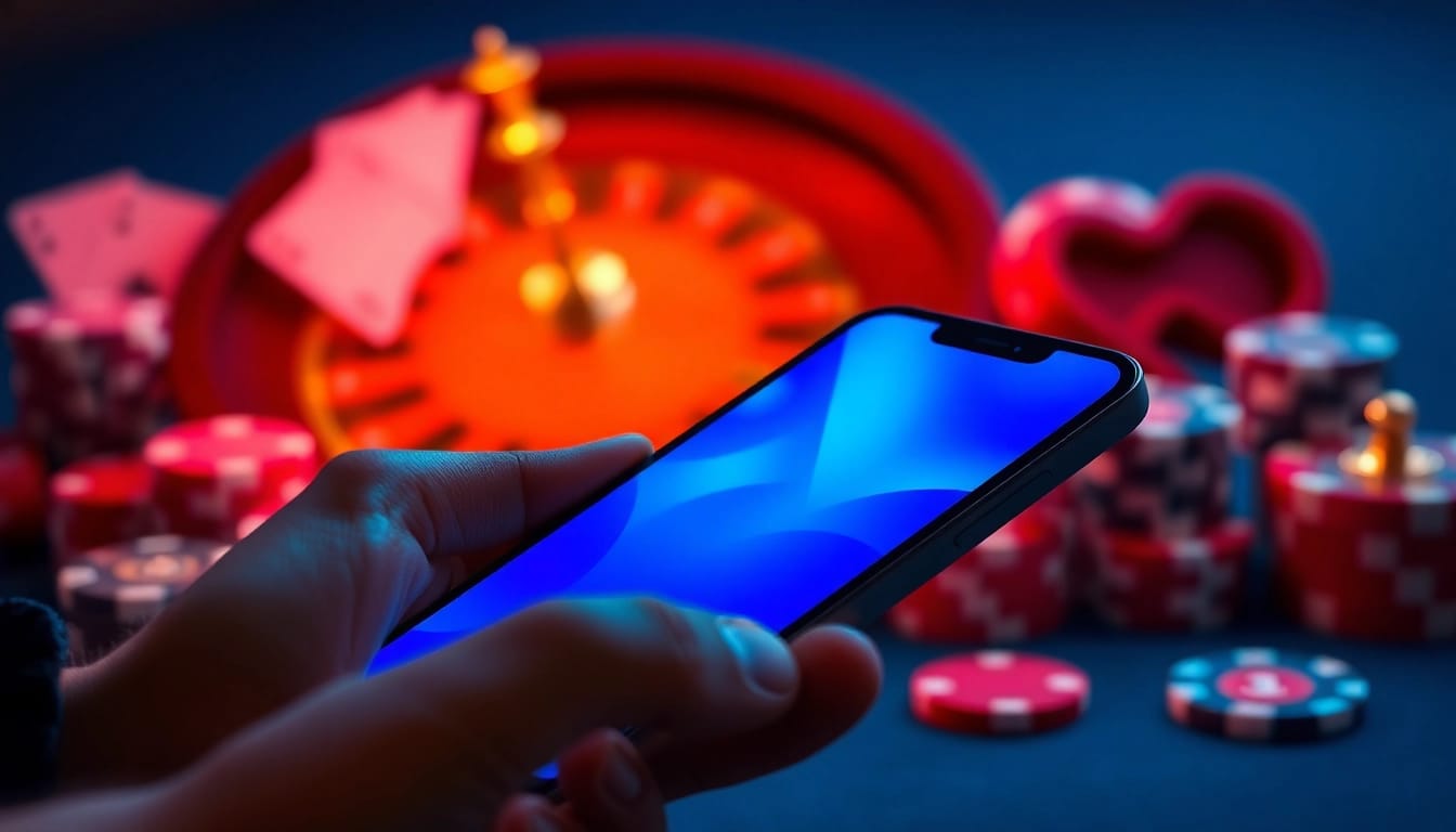 Entdecken Sie die beste Online Casino App für Echtgeldspiele in Deutschland auf Ihrem Smartphone in einem stilvollen, digitalen Design.