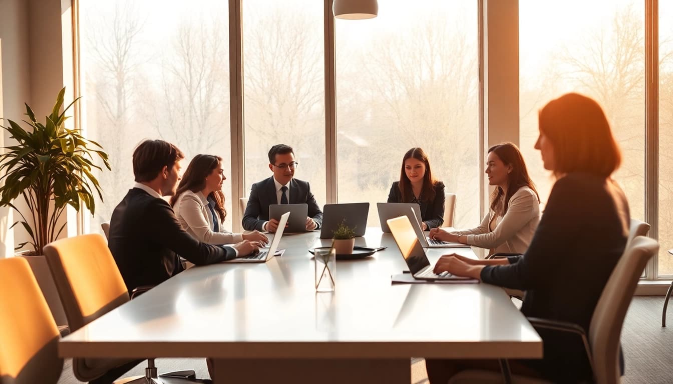 Professionelles Team in einem modernen Büro in Krefeld, das sich über Karrierechancen berät - Headhunter Krefeld.