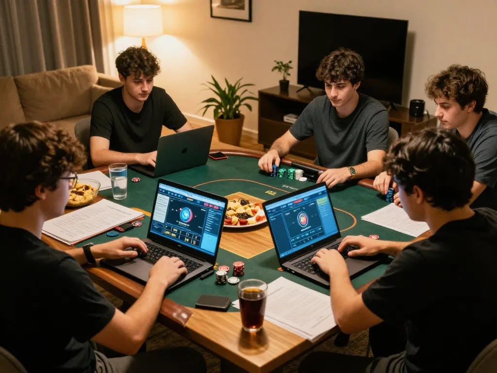 Players engage in a thrilling online poker game at Rik VIP, showcasing strategy and excitement in cozy settings.