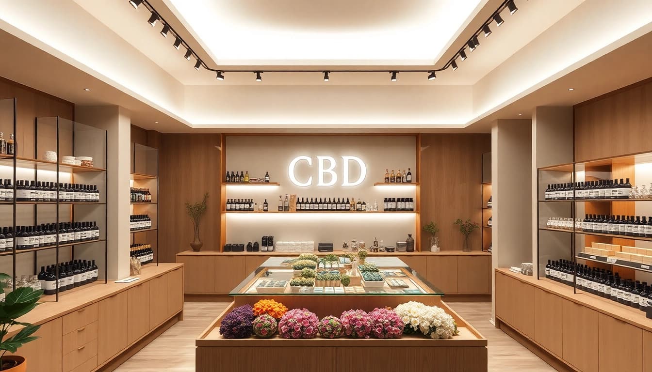 CBD kaufen in einem modernen, einladenden Shop mit einer Vielzahl an Produkten für jeden Bedarf.