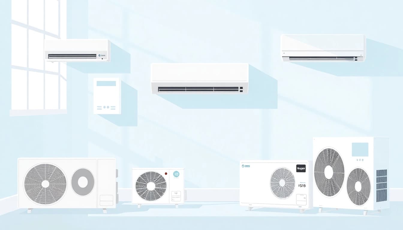 Klimaanlage kosten: Visualize different types of air conditioning units showcasing their prices and features.