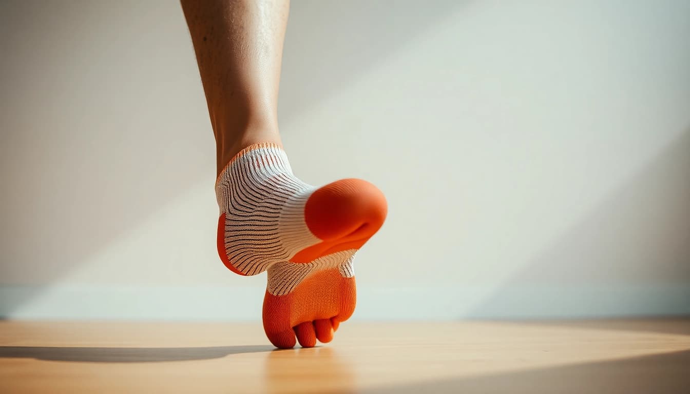 Sportlicher Fuß in neuro socks mit innovativer Technologie und vielschichtiger Textur, die Komfort und Leistung betont.