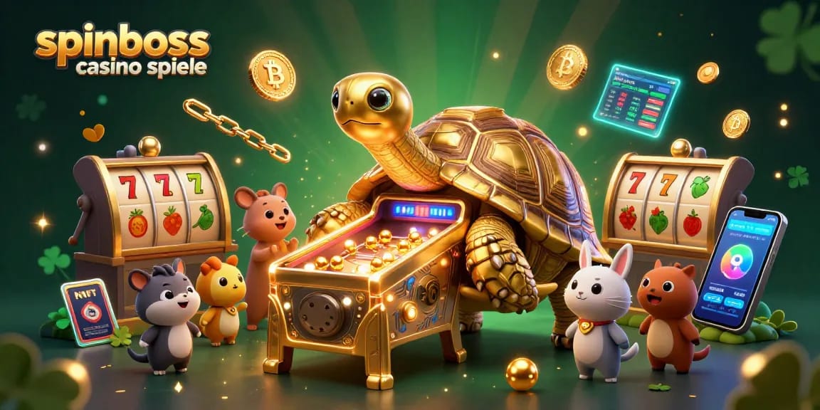 Spielen Sie SpinBoss Casino Spiele mit aufregenden Spielautomaten und bunten 3D-Elementen.