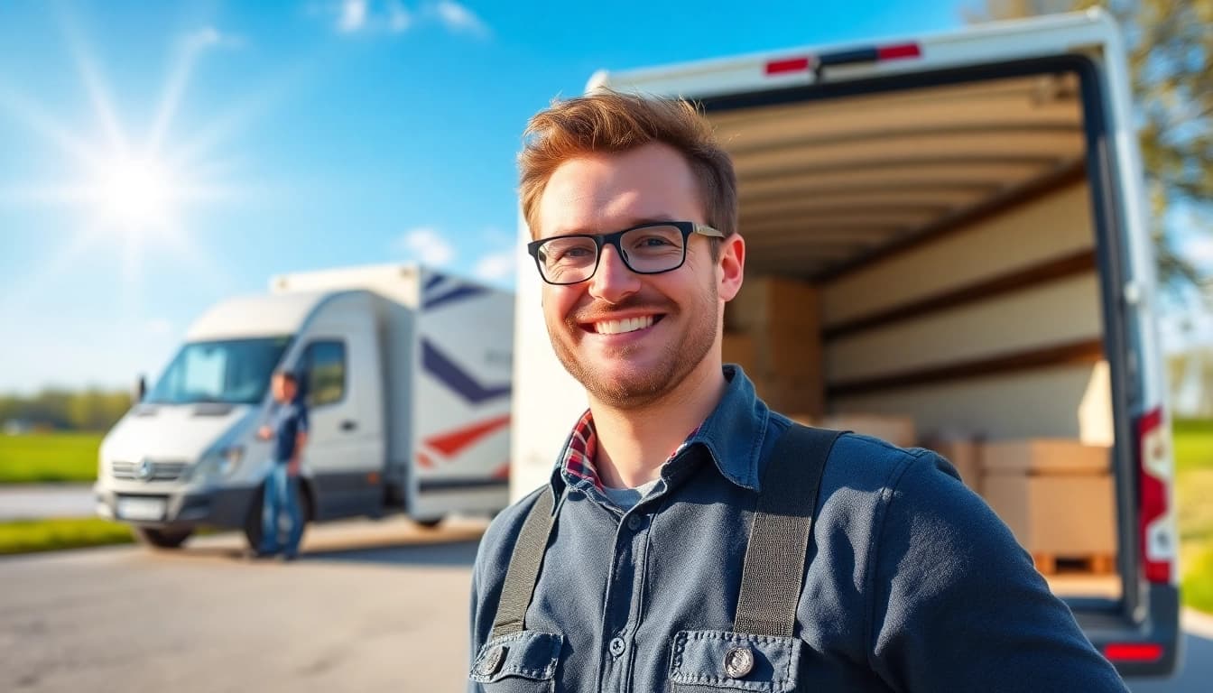 Professionelle Umzugsexperten des umzugsunternehmen im Saarland packen Möbel in einen Umzugswagen.