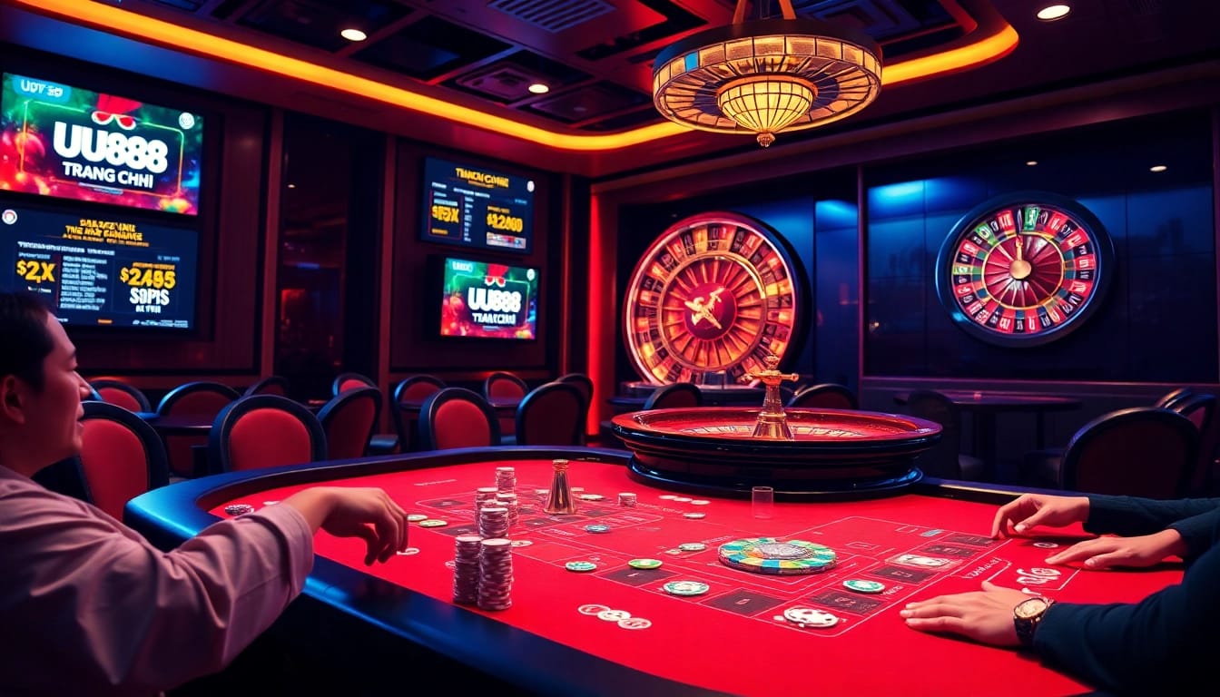 Vibrant casino scene with players enjoying "trang chủ uu88" games and promotions.