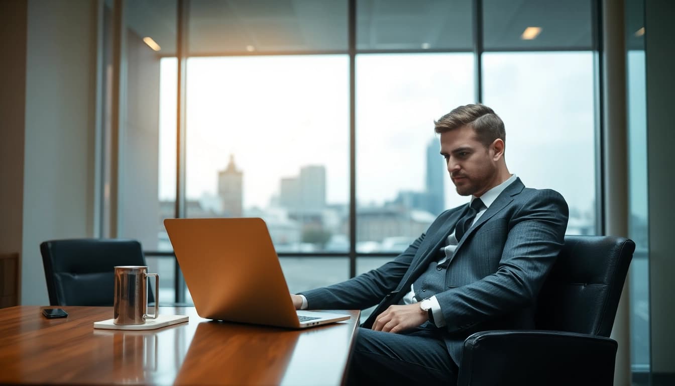 Headhunter Saarbrücken berät Klienten in einem stilvollen Büro, während er seine Notizen prüft.