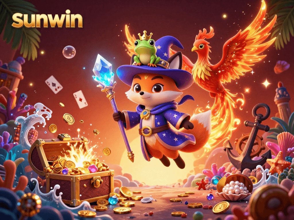 Experience the exciting world of sunwin with animated characters amidst a vibrant casino scene.