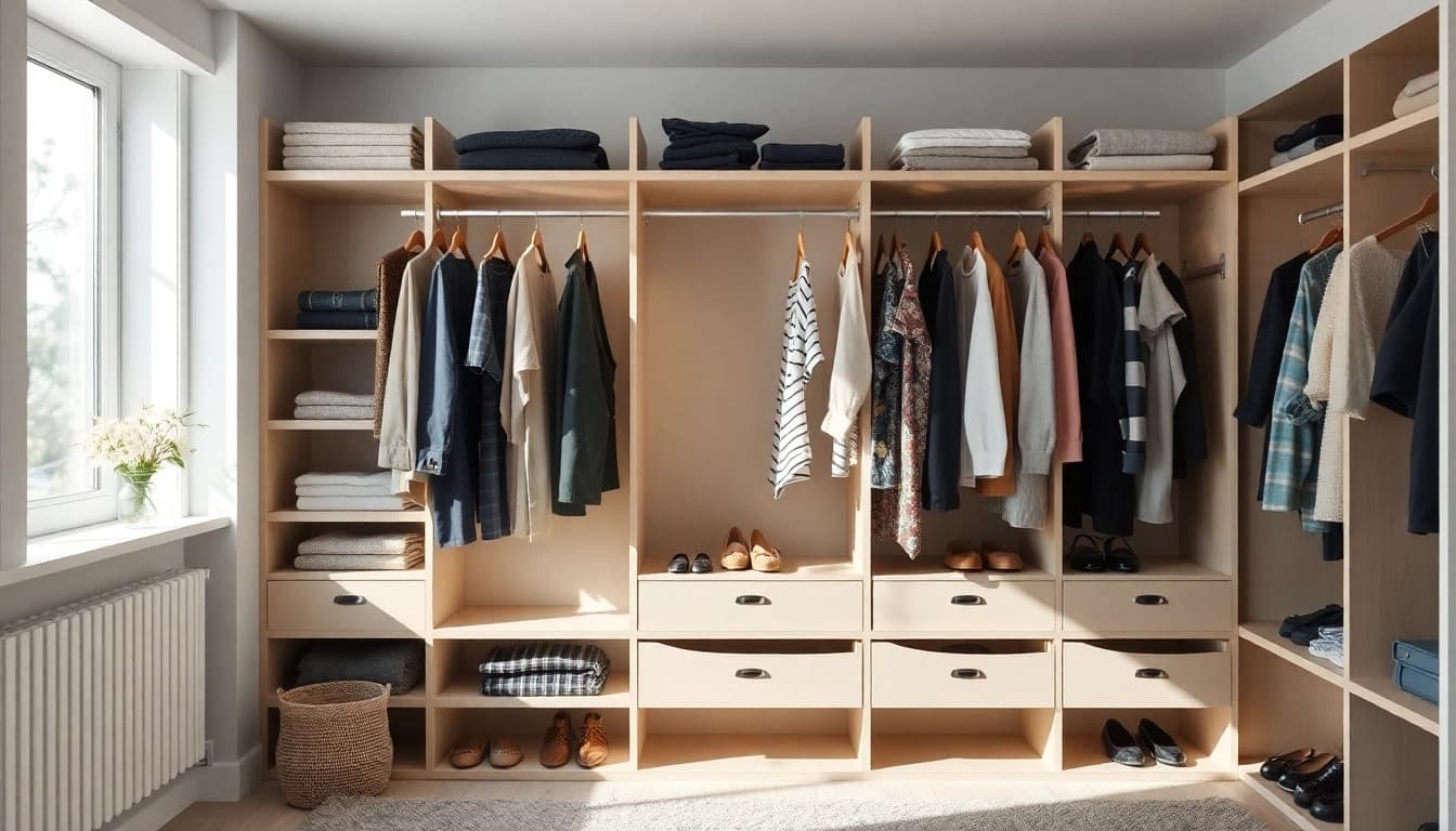 Organized closet showcasing rutschfeste kleiderbügel with a sleek design for optimal clothing support.