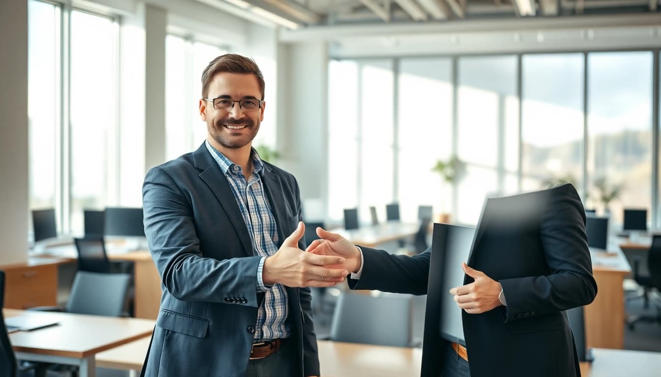 Headhunter Erfurt begrüßt Klienten in einem modernen Büro mit professioneller Atmosphäre.