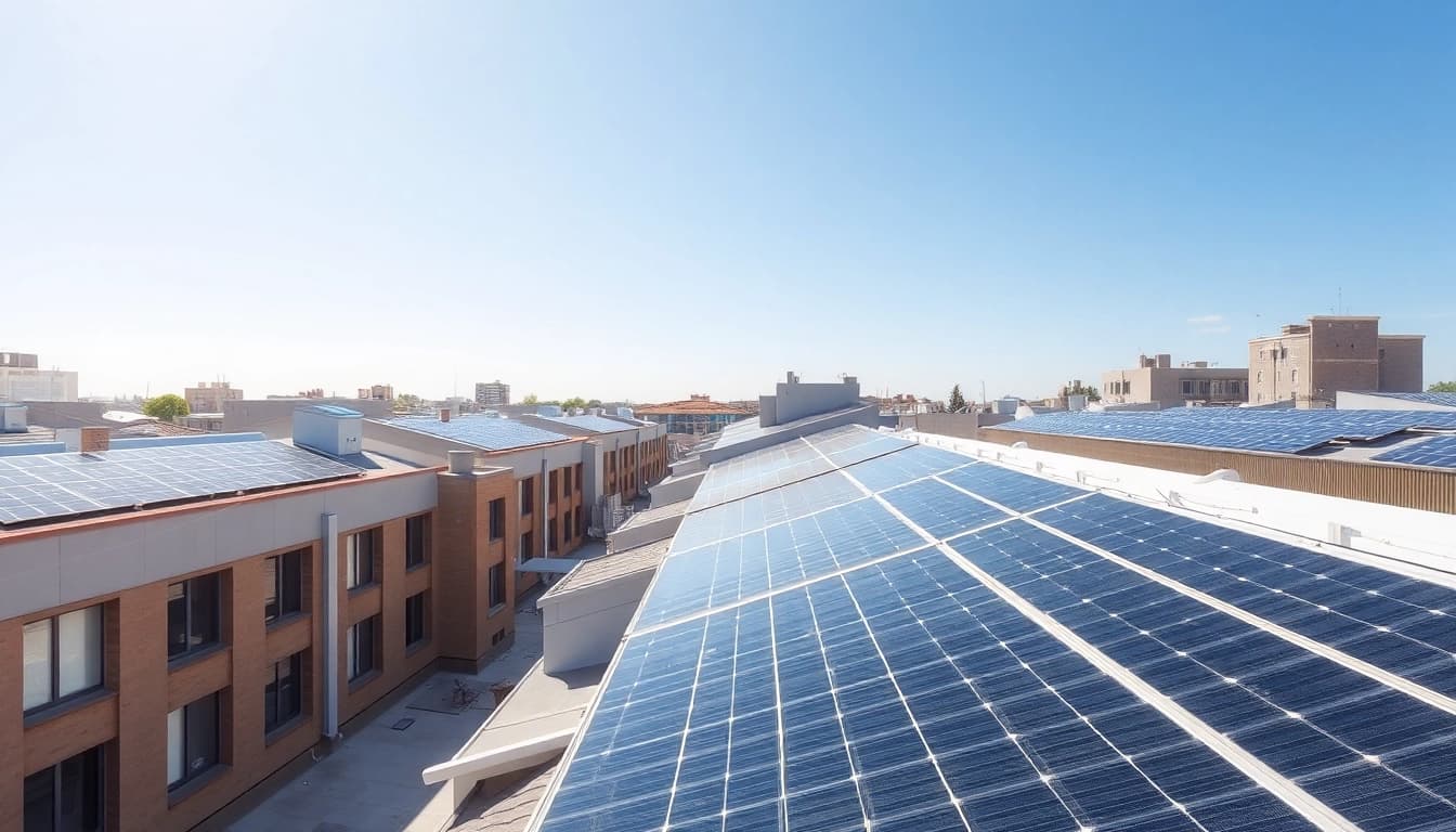 Photovoltaikanlage Kaufen Wien - moderne Solaranlagen auf Dachflächen in urbaner Umgebung