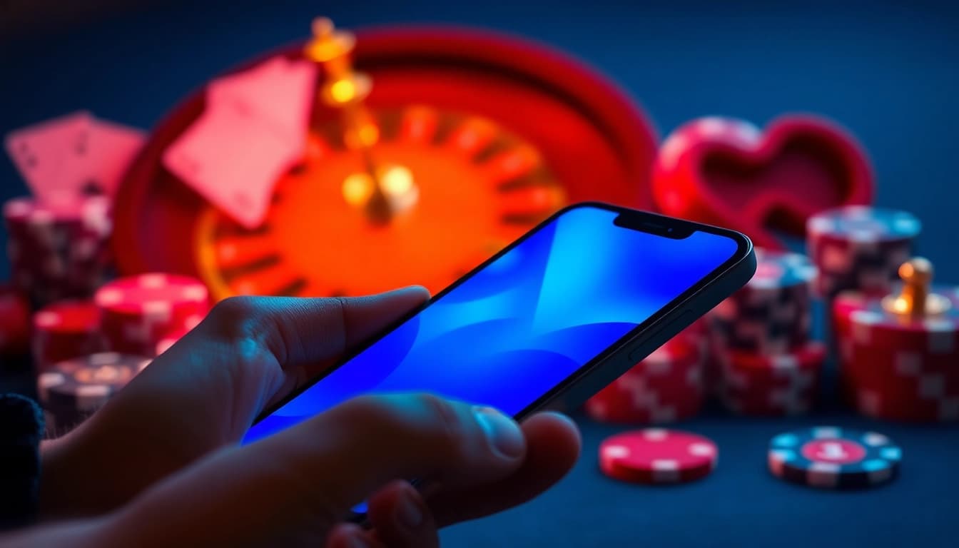 Entdecken Sie die beste Online Casino App für Echtgeldspiele in Deutschland auf Ihrem Smartphone in einem stilvollen, digitalen Design.