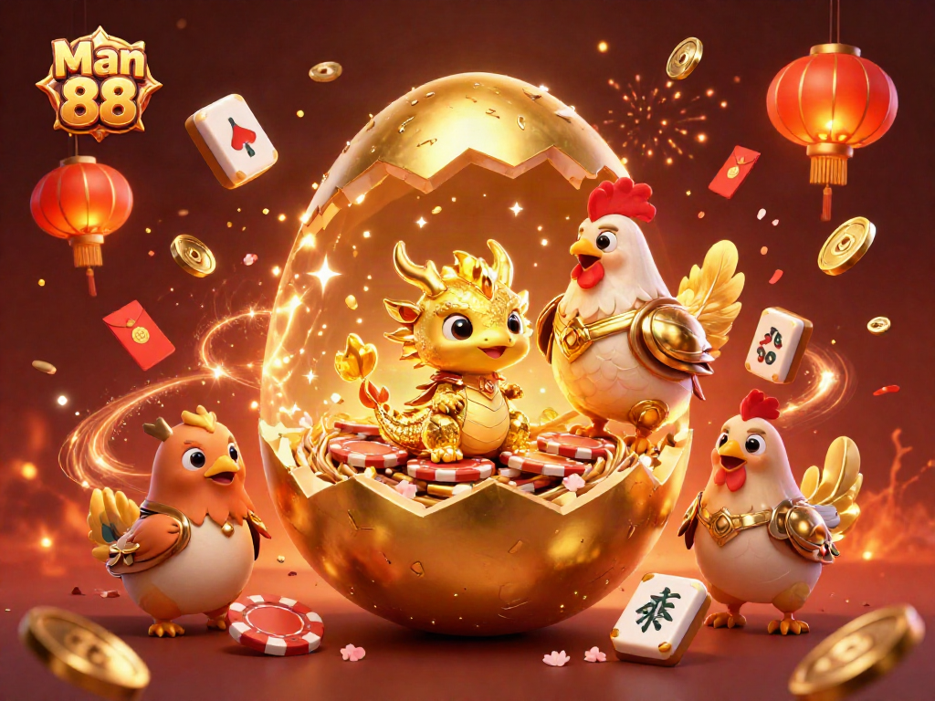 Engage with thrilling action at Man 88 featuring golden dragon and poker chips.