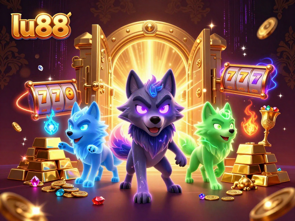Experience the excitement of lu88 with vibrant slots and treasures in a thrilling 3D illustration.