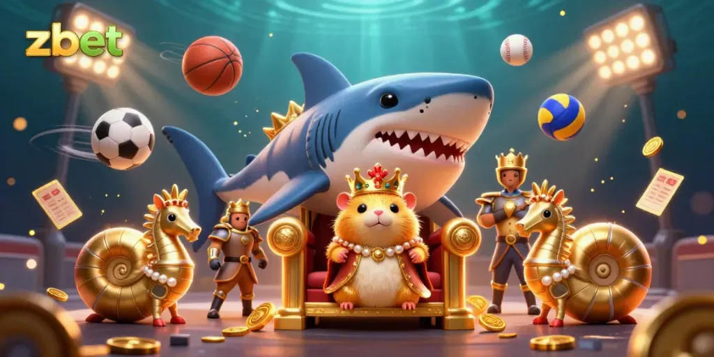 Engaging scene showcasing zbet’s vibrant casino theme with animated characters and dynamic sports elements
