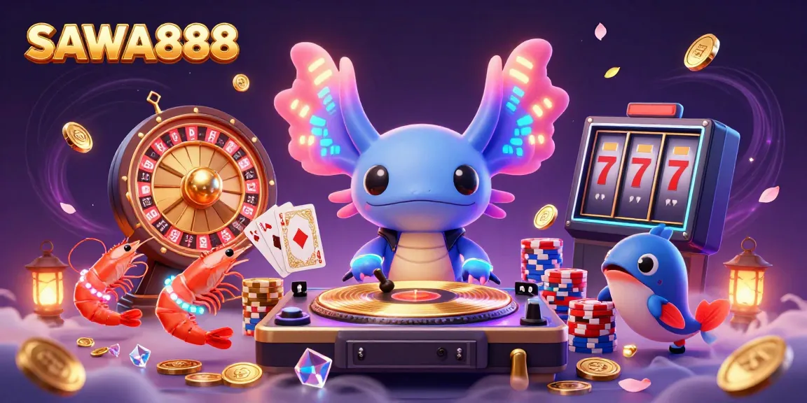 Catch the excitement of SAWA888 with vibrant characters and a lavish casino backdrop.