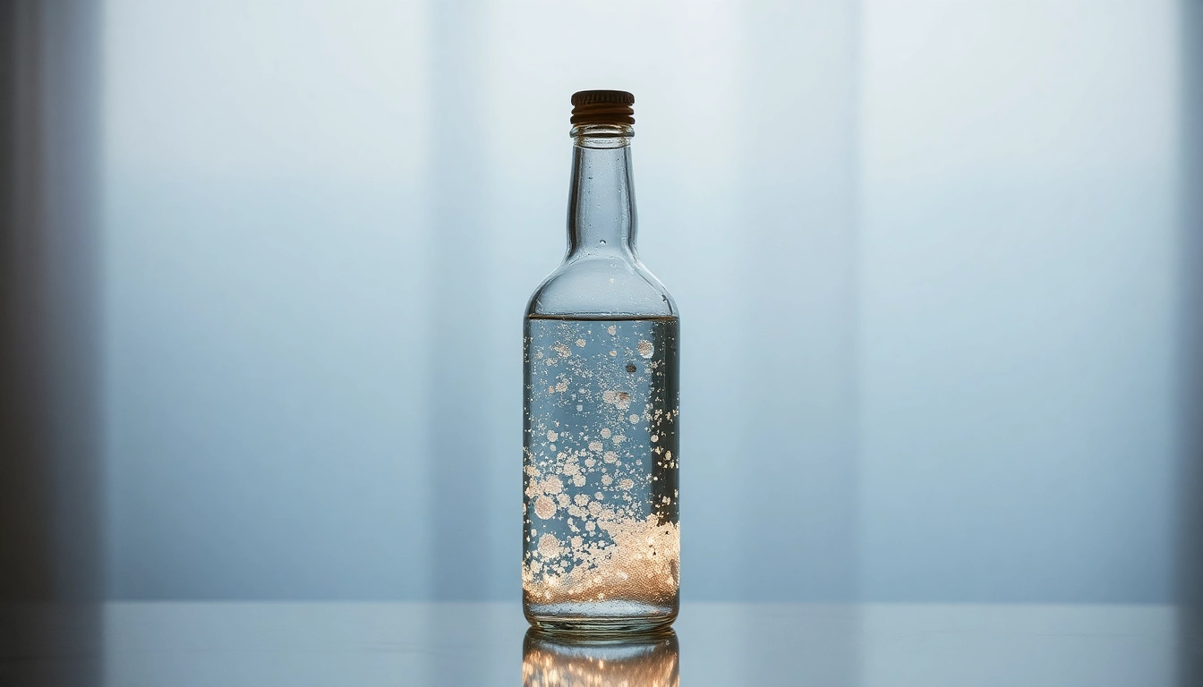 Flasche mit Kolloidalem Silber 75 ppm auf einem eleganten Hintergrund, die hochgradige Reinheit und Qualität hervorhebt.