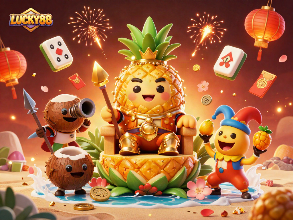 Engage in the vibrant world of LUCKY88, where the golden pineapple king presides over a thrilling beach casino.