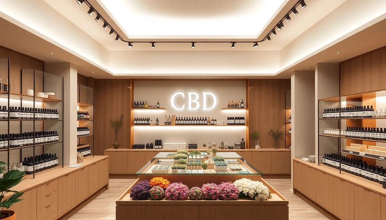 CBD kaufen in einem modernen, einladenden Shop mit einer Vielzahl an Produkten für jeden Bedarf.