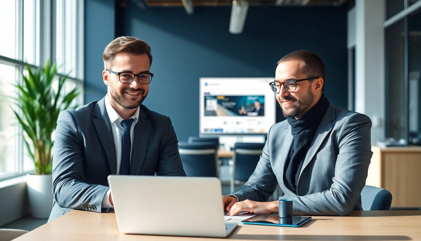 Headhunter berät einen Klienten am Laptop über erfolgreiche Rekrutierungsstrategien.