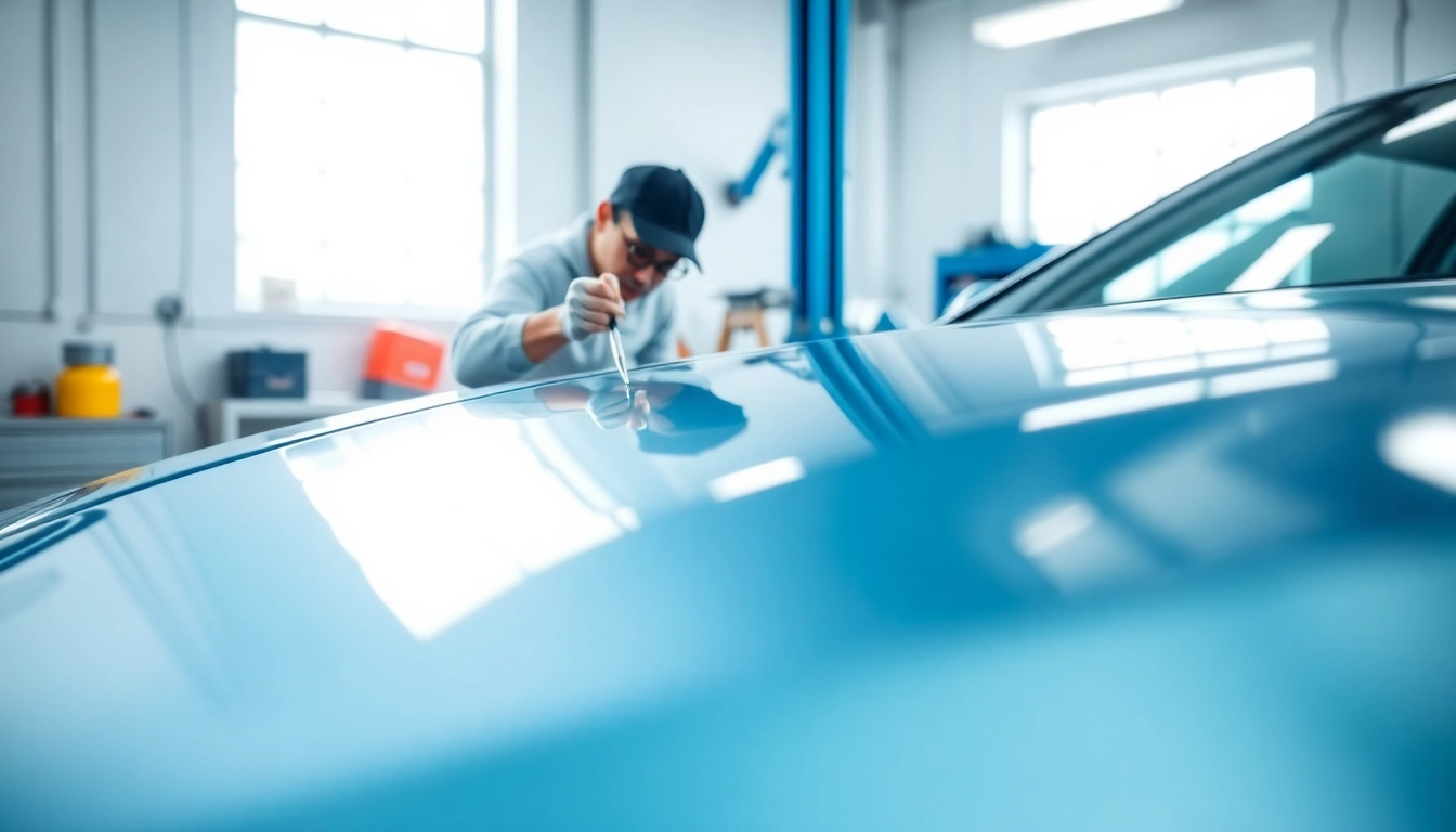 Lackschaden Reparatur München im professionellen Auto-Reparaturwerkstatt mit Techniker bei der Arbeit.