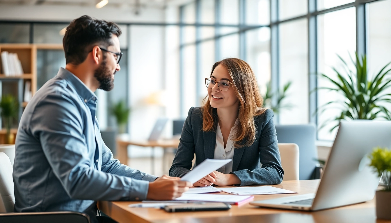 Consultant engaging with a client in a corporate setting, showcasing Unternehmensberatung services.