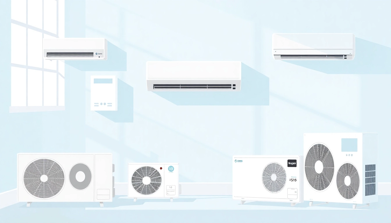 Klimaanlage kosten: Visualize different types of air conditioning units showcasing their prices and features.