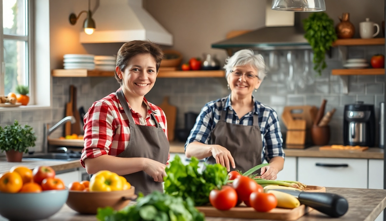 Hauswirtschaftskraft in Hameln organisiert frisches Obst und Gemüse in einer modernen Küche.
