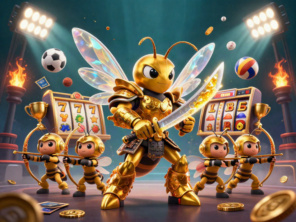 Suwin engages players with dynamic slot games filled with vibrant symbols and jackpots in an energetic casino scene.
