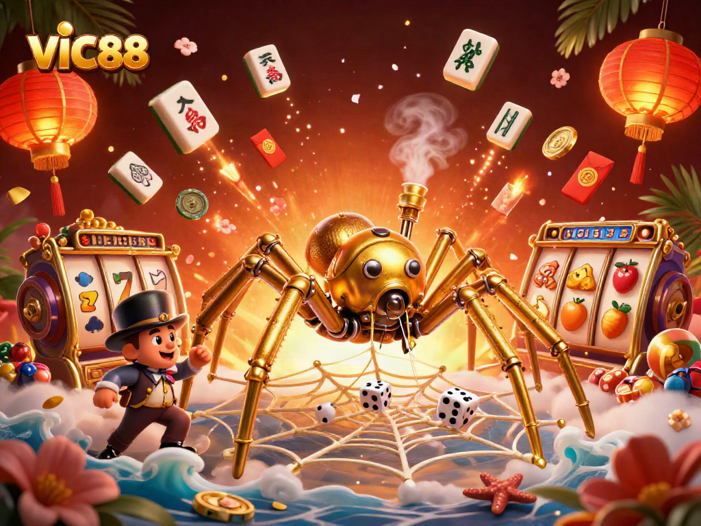 Experience thrilling wins at VIC88 with a vibrant casino illustration capturing the excitement of online gaming.