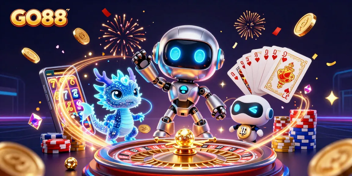 Win big with GO88's vibrant 3D illustration showcasing an exciting casino experience