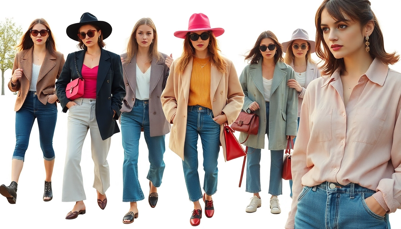 Stylish representation of 90s fashion with iconic outfits and accessories in vibrant colors.