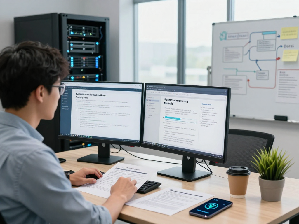 Daten- und IT-Sicherheit Dienstleistung in einem modernen Büro, IT-Sicherheitsberater überprüft Sicherheitsprotokolle.