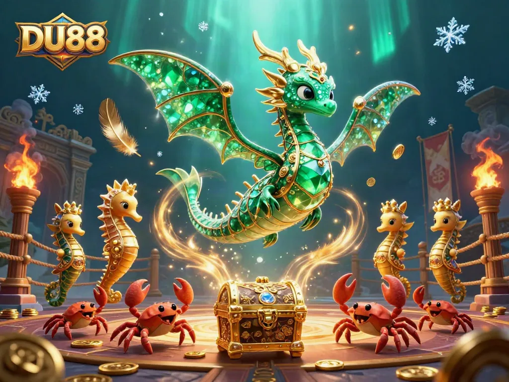 Engage in thrilling gameplay at DU88 with a majestic sea dragon character in a vibrant casino setting.