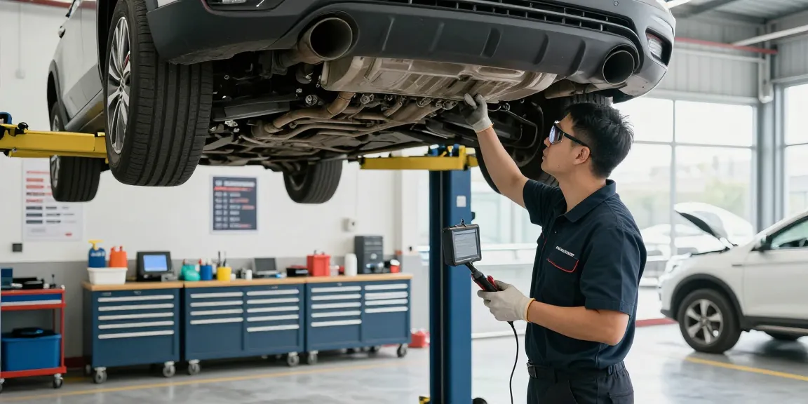 DPF Reinigung Hannover in einer professionellen Werkstatt während der Inspektion eines Diesel-Fahrzeugs.