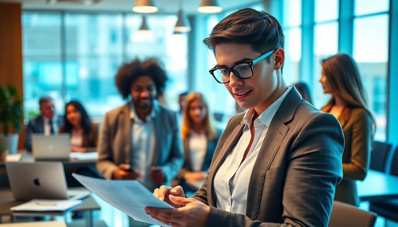Headhunter Schweiz berät Klienten in einem modernen Büro über Karrieremöglichkeiten.