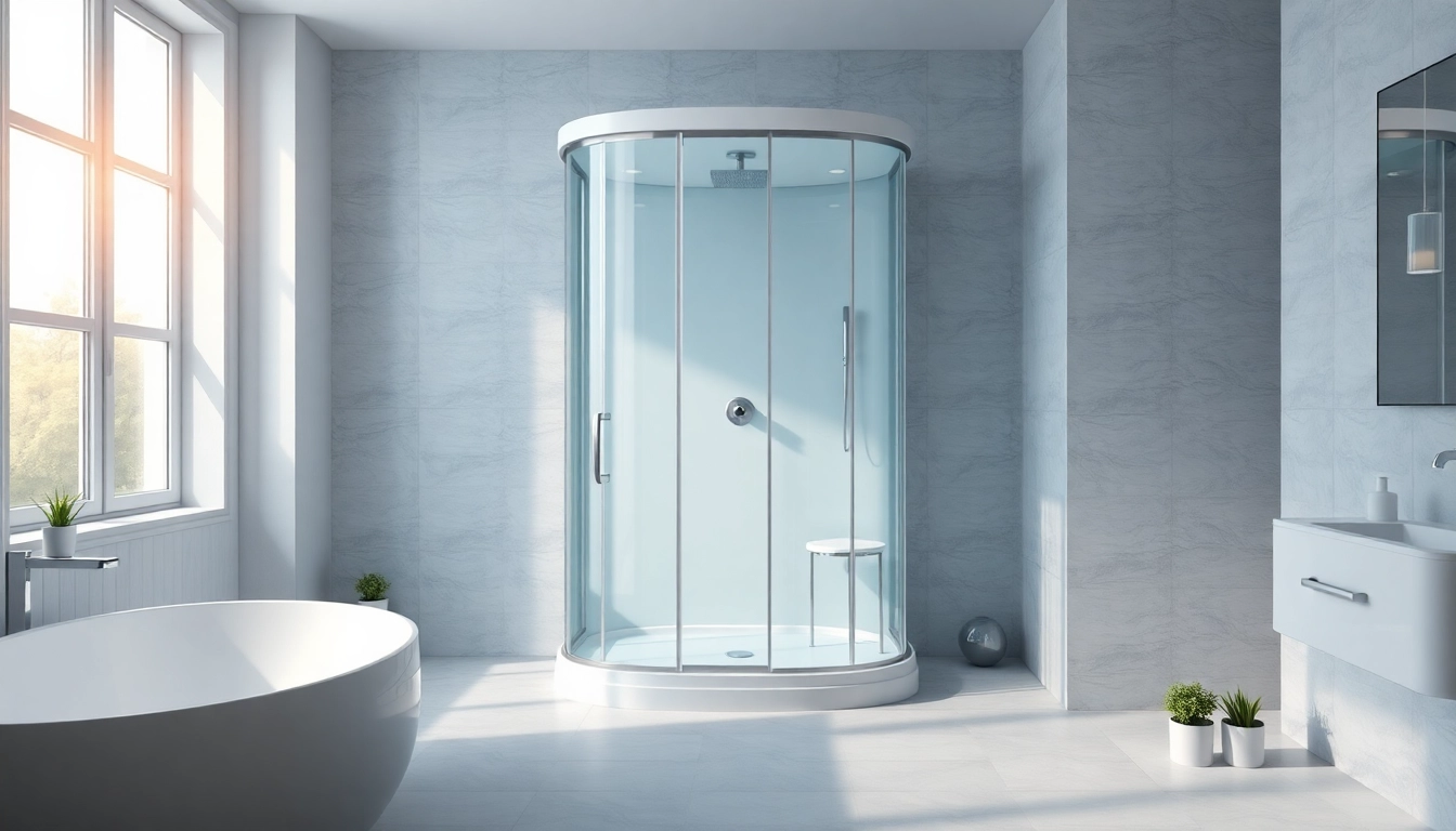 Duschkabine 100x100 modern im eleganten Badezimmer mit natürlichem Licht.