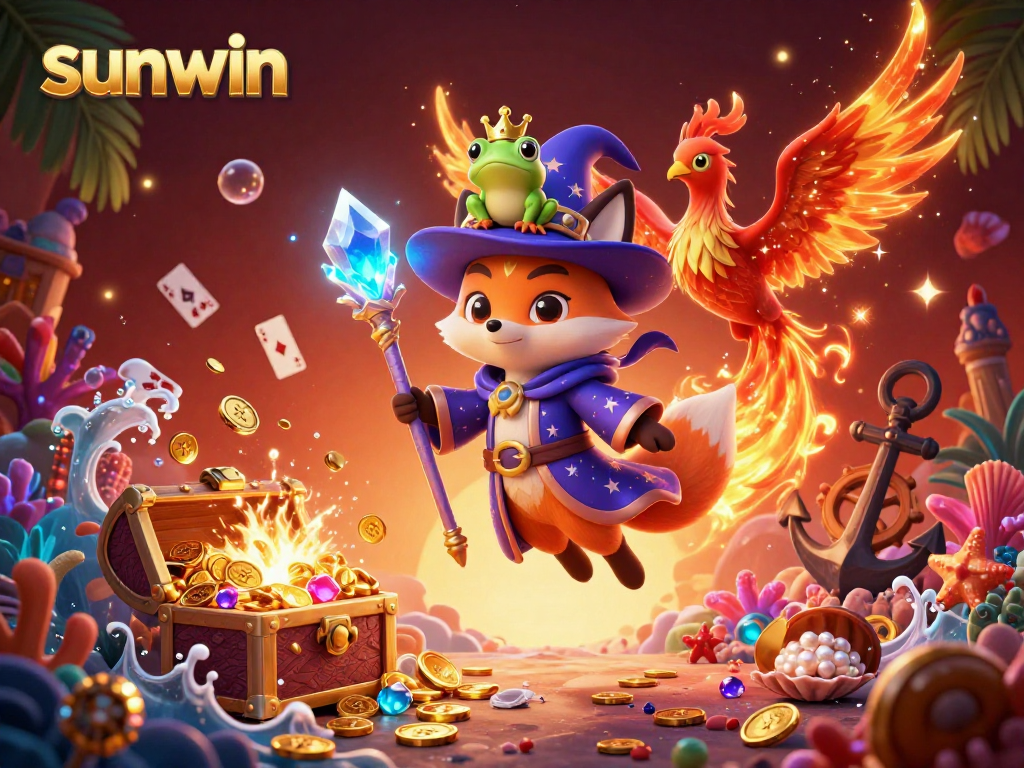 Experience the exciting world of sunwin with animated characters amidst a vibrant casino scene.