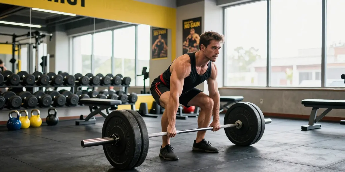 Fitness-Szene, in der ein Mann im Anabolika Shop Deutschland Gewichte hebt, um Krafttraining und Entschlossenheit zu betonen.