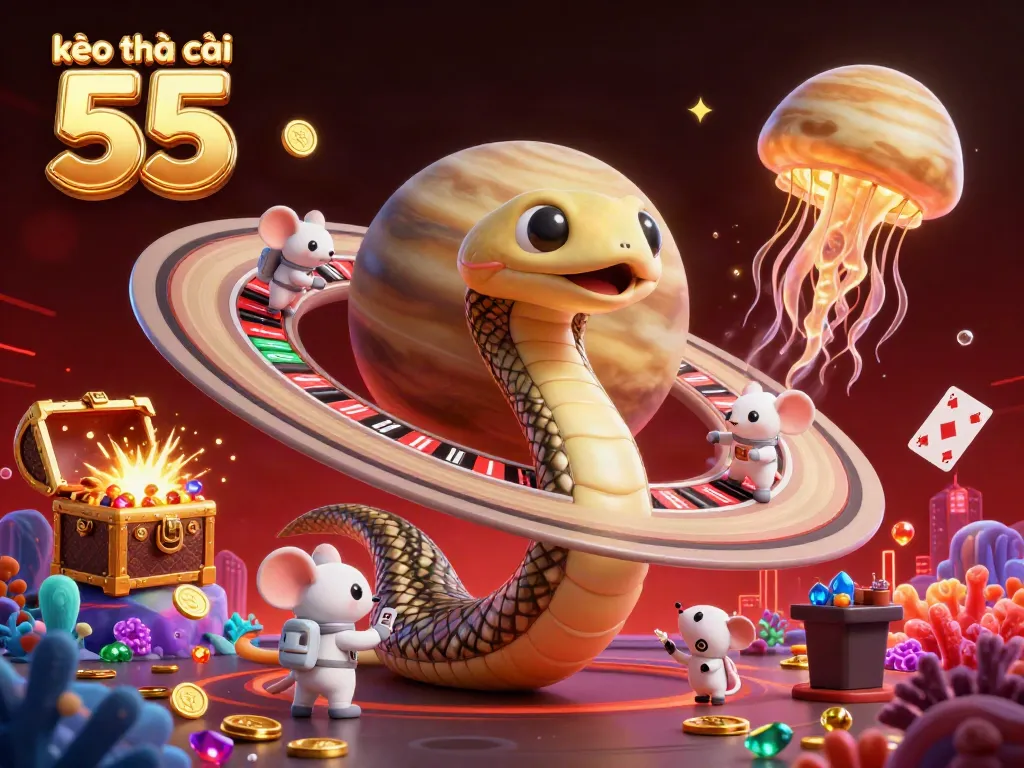 Experience thrilling bets on kèo nhà cái 55 with captivating cosmic elements in a stunning 3D illustration.