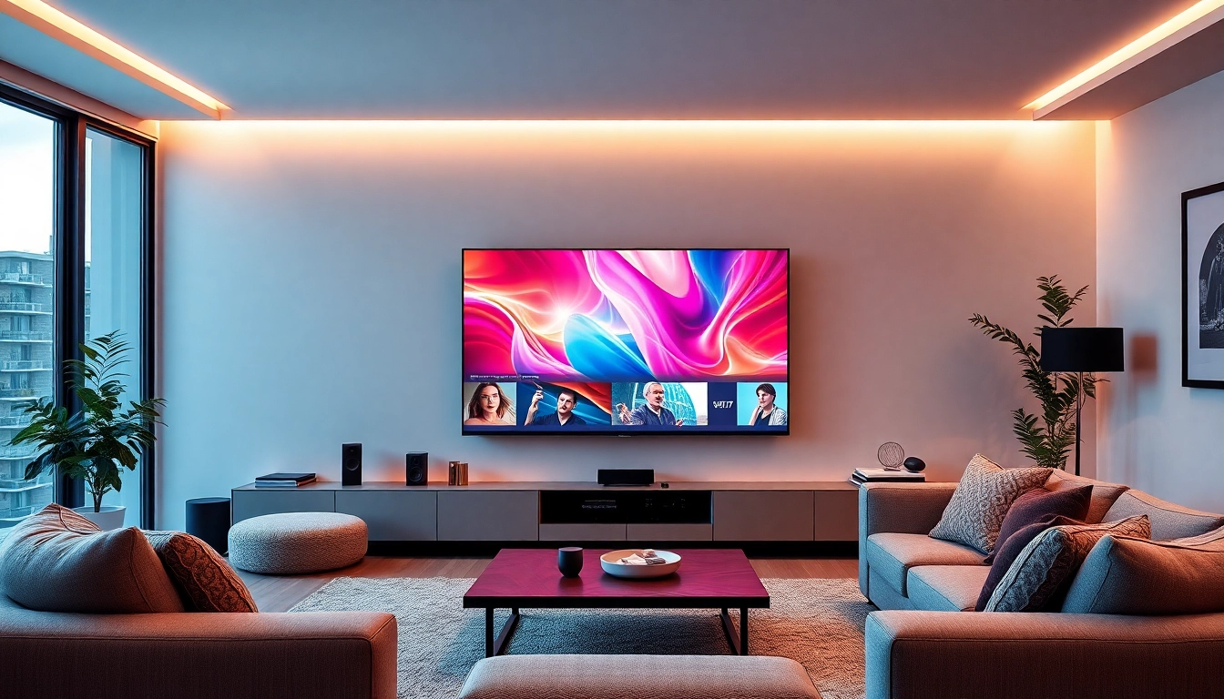 Stream IPTV kaufen on a stylish flat-screen TV showcasing vibrant content in a modern living room setting.