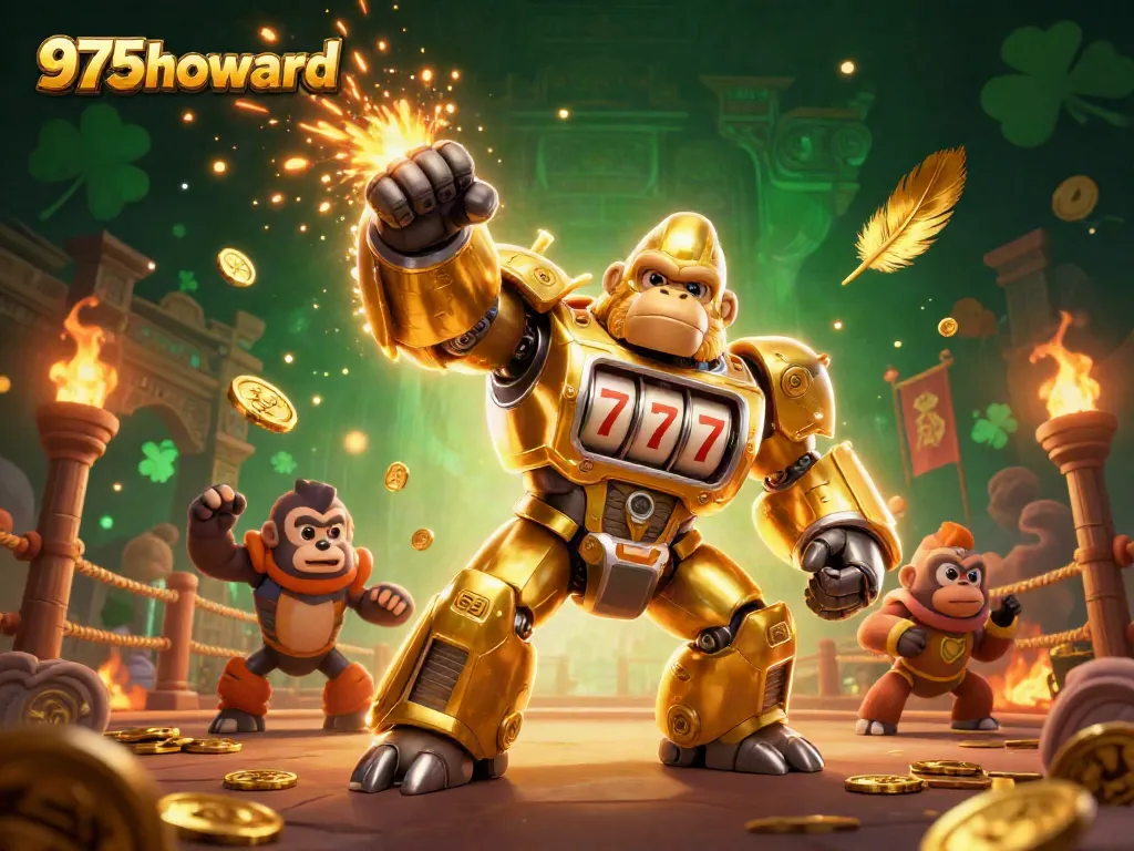 Experience exciting gameplay at 975howard with a dynamic slot machine gorilla mech and casino elements.