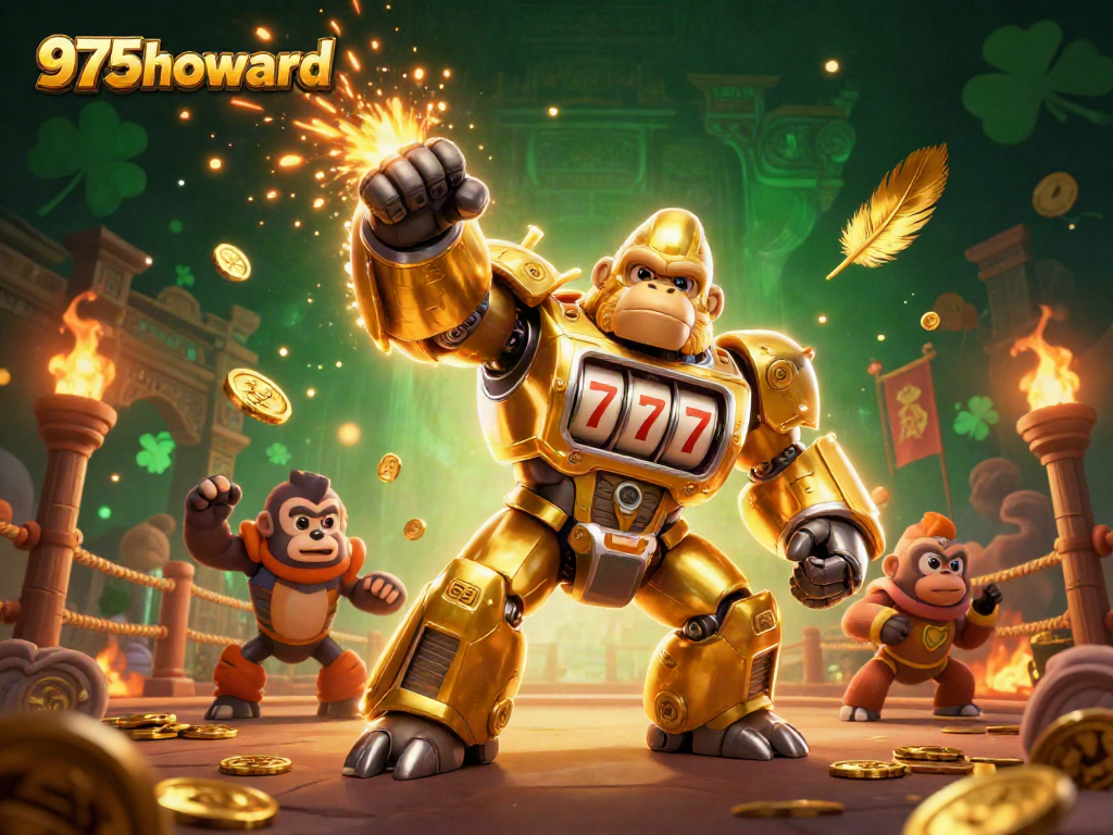 Experience exciting gameplay at 975howard with a dynamic slot machine gorilla mech and casino elements.
