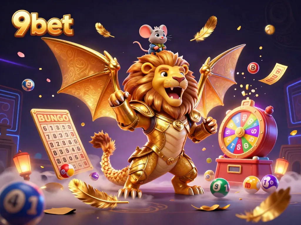 Experience thrilling games with 9bet in an exciting casino scene full of colorful elements.