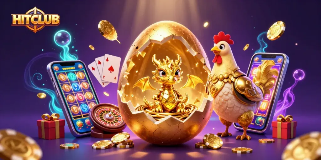 Experience the thrill at HITCLUB with a dazzling golden dragon and slot games.
