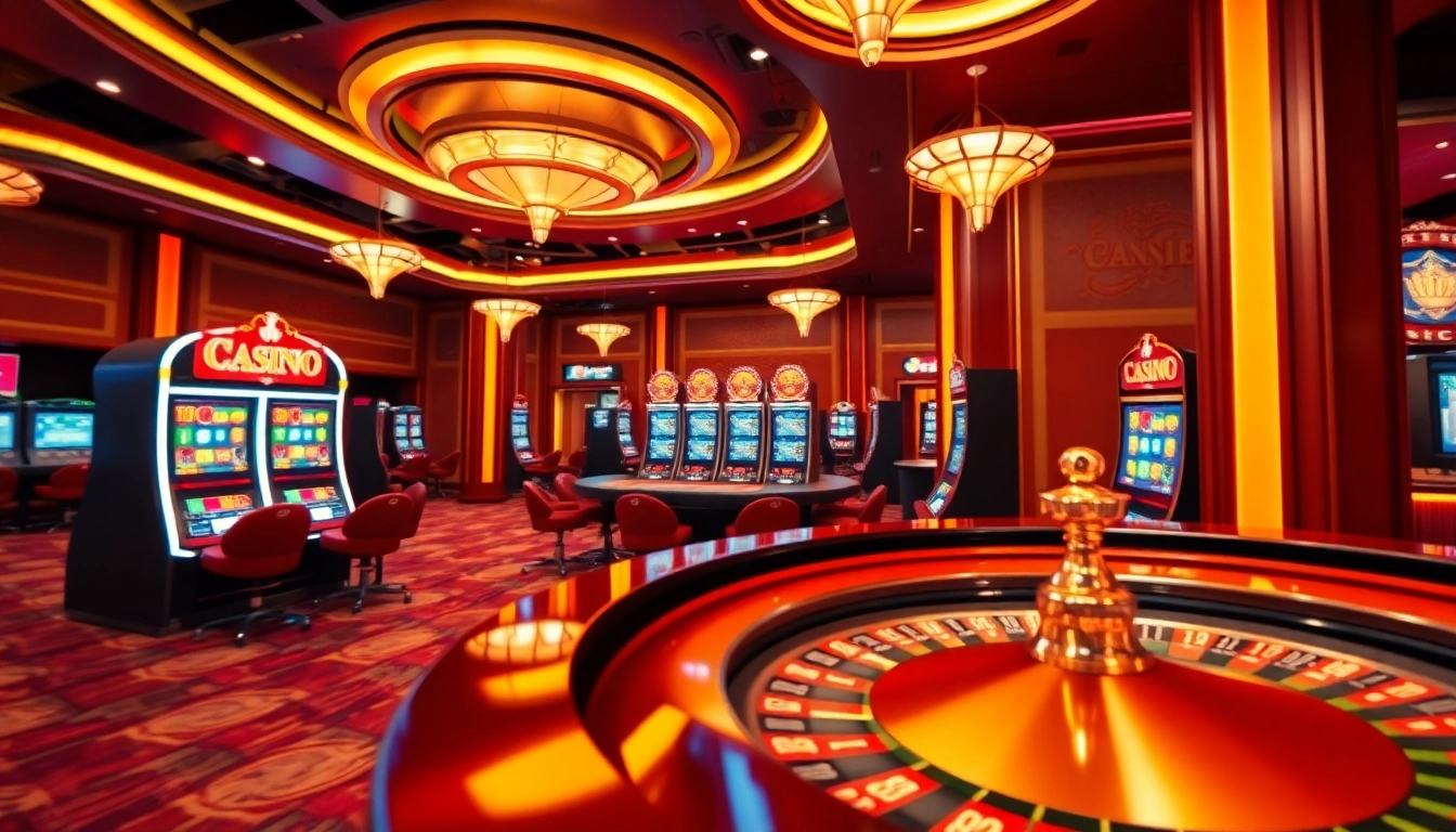 Experience thrilling casino online schweiz action with vibrant roulette table and slot machines.